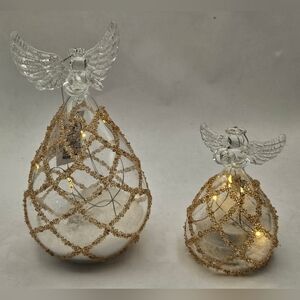 K&K Interiors New Angel LED light up glass ornament glass gold Lattice Set Of 2
